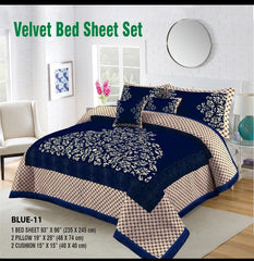 5 Piece Turkish Style Velvet Jacquard Bedsheet Set Design # 113