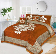 5 Piece Crown Style Velvet Jacquard Bedsheet Set Design # 118