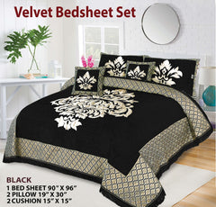 5 Piece Crown Style Velvet Jacquard Bedsheet Set Design # 126