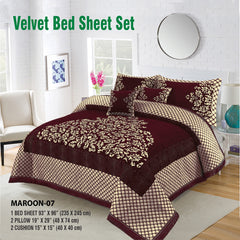 5 Piece Turkish Style Velvet Jacquard Bedsheet Set Design # 117