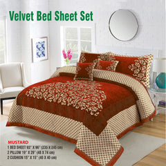5 Piece Turkish Style Velvet Jacquard Bedsheet Set Design # 112