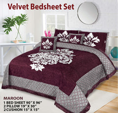 5 Piece Crown Style Velvet Jacquard Bedsheet Set Design # 126