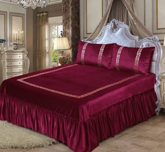 3 PC Shine Velvet Applique Bridal Bed Set Design # 143