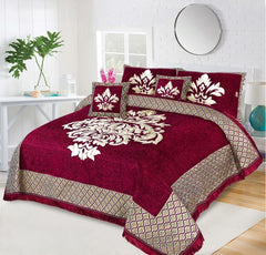 5 Piece Crown Style Velvet Jacquard Bedsheet Set Design # 124