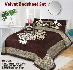 5 Piece Crown Style Velvet Jacquard Bedsheet Set Design # 123