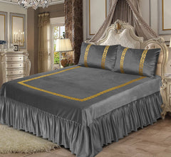 3 PC Shine Velvet Applique Bridal Bed Set Design # 138