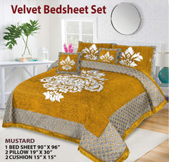 5 Piece Crown Style Velvet Jacquard Bedsheet Set Design # 122