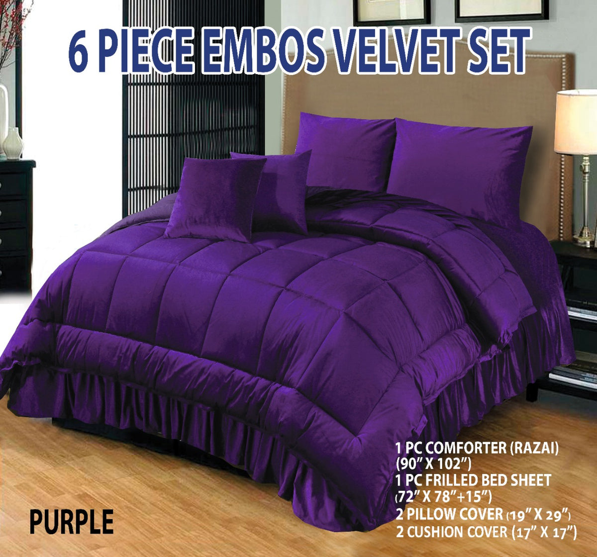 6 PC Bridal Embossed Velvet Frill Duvet ( Razai) Set Design # 133