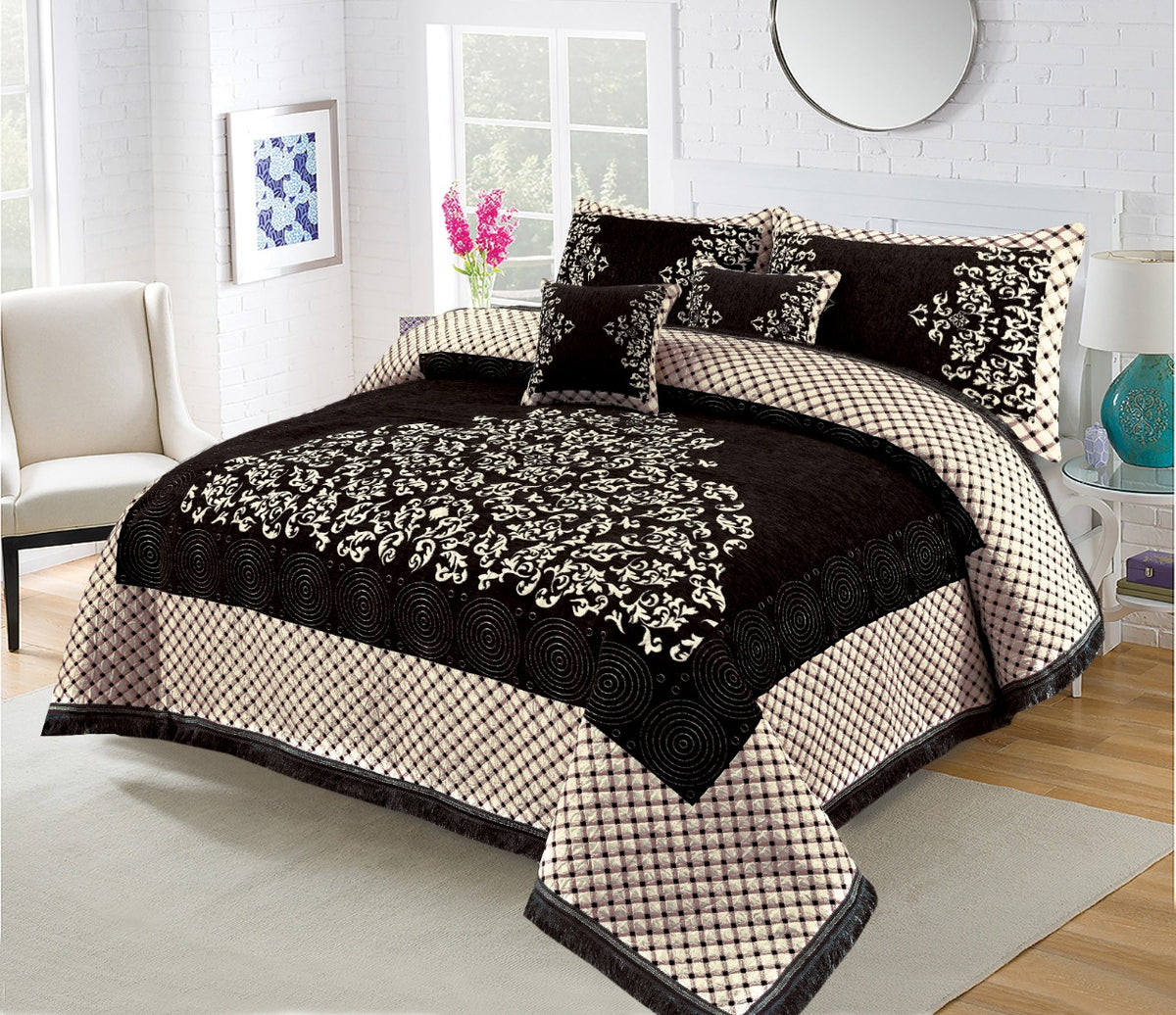 5 Piece Turkish Style Velvet Jacquard Bedsheet Set Design # 110