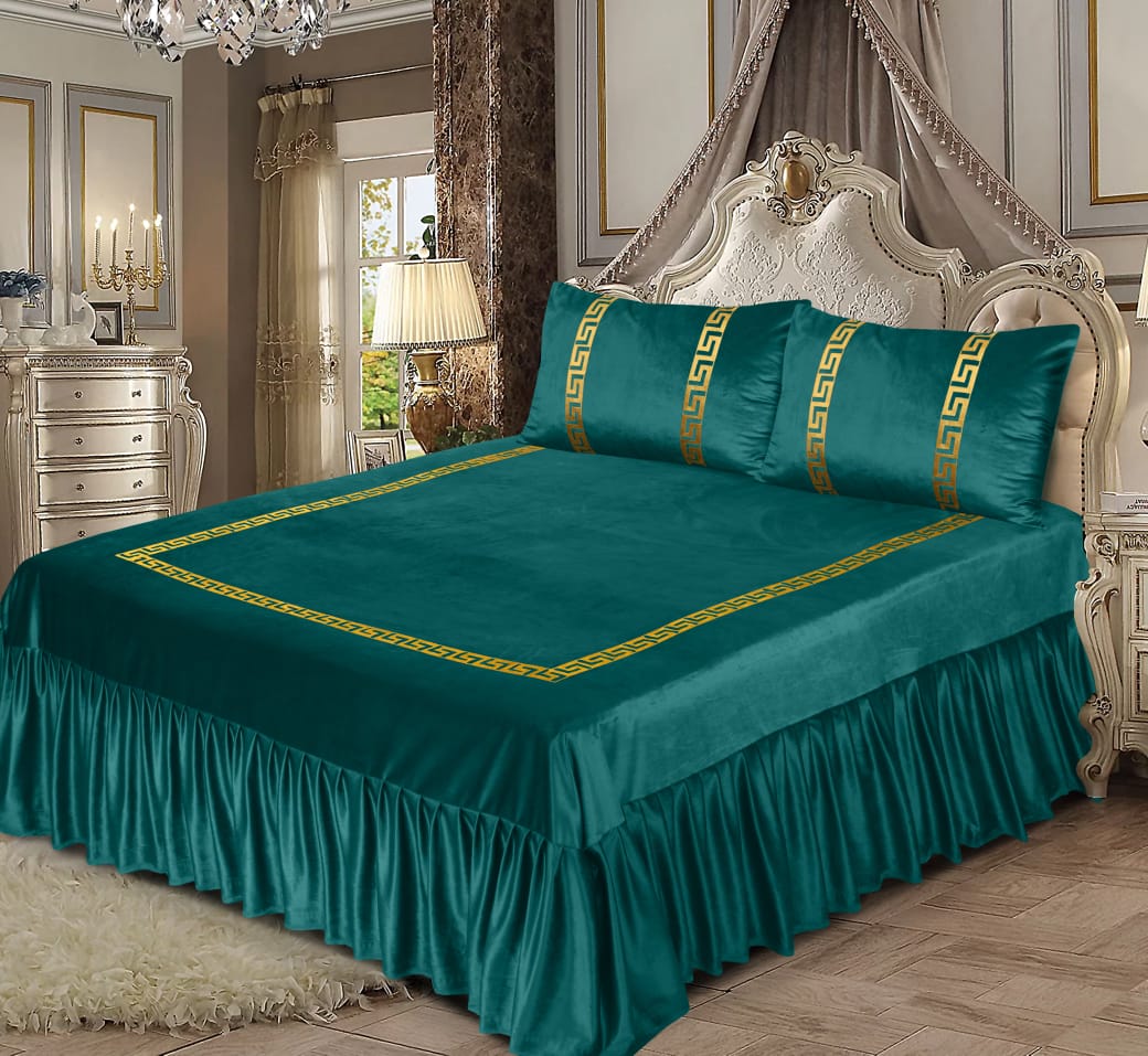 3 PC Shine Velvet Applique Bridal Bed Set Design # 140