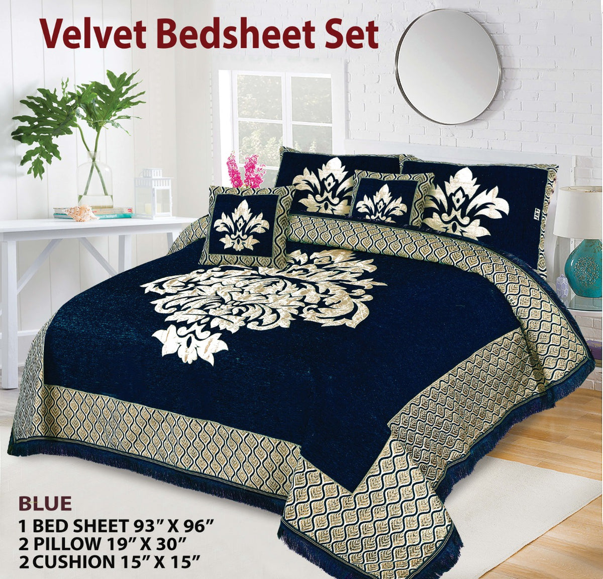5 Piece Crown Style Velvet Jacquard Bedsheet Set Design # 127