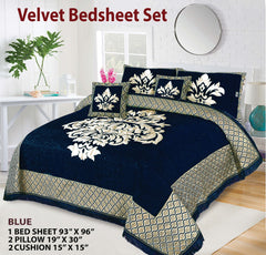 5 Piece Crown Style Velvet Jacquard Bedsheet Set Design # 127