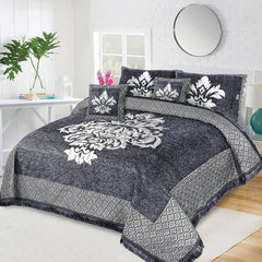 5 Piece Crown Style Velvet Jacquard Bedsheet Set Design # 121