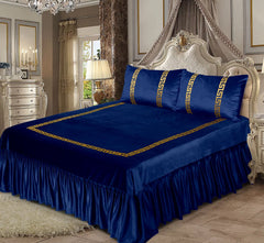 3 PC Shine Velvet Applique Bridal Bed Set Design # 136